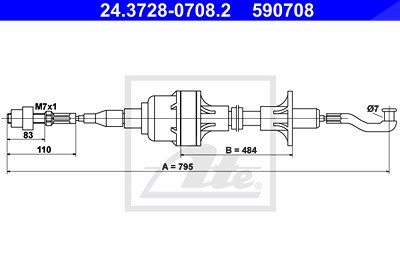 Ate Seilzug, Kupplungsbetätigung [Hersteller-Nr. 24.3728-0708.2] für Opel von ATE