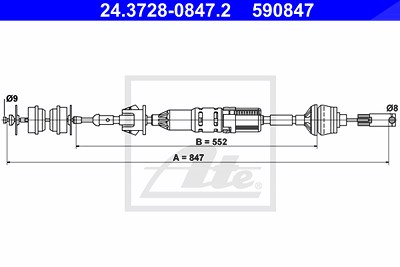 Ate Seilzug, Kupplungsbetätigung [Hersteller-Nr. 24.3728-0847.2] für Peugeot von ATE