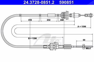 Ate Seilzug, Kupplungsbetätigung [Hersteller-Nr. 24.3728-0851.2] für Citroën, Peugeot, Toyota von ATE