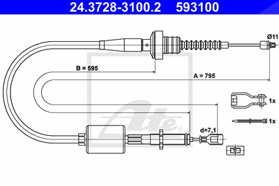Ate Seilzug, Kupplungsbetätigung [Hersteller-Nr. 24.3728-3100.2] für Hyundai von ATE