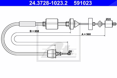 Ate Seilzug, Kupplungsbetätigung [Hersteller-Nr. 24.3728-1023.2] für Nissan, Renault von ATE