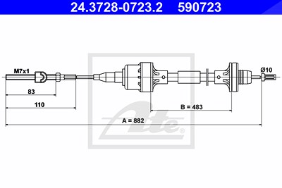 Ate Seilzug, Kupplungsbetätigung [Hersteller-Nr. 24.3728-0723.2] für Opel von ATE