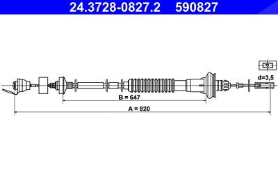 Ate Seilzug, Kupplungsbetätigung [Hersteller-Nr. 24.3728-0827.2] für Peugeot von ATE