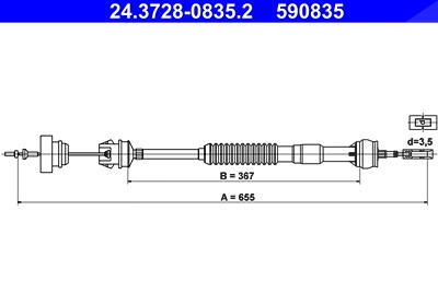 Ate Seilzug, Kupplungsbetätigung [Hersteller-Nr. 24.3728-0835.2] für Peugeot von ATE