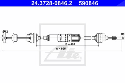 Ate Seilzug, Kupplungsbetätigung [Hersteller-Nr. 24.3728-0846.2] für Peugeot von ATE