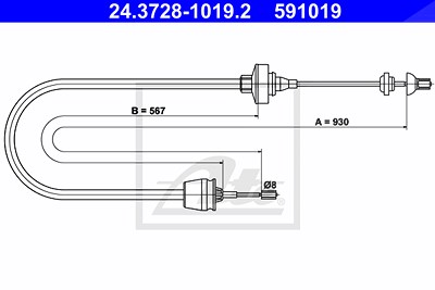 Ate Seilzug, Kupplungsbetätigung [Hersteller-Nr. 24.3728-1019.2] für Renault von ATE