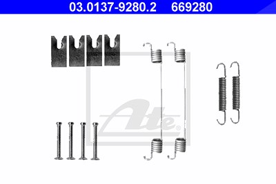 Ate Zubehörsatz, Bremsbacken [Hersteller-Nr. 03.0137-9280.2] für Daihatsu, Nissan, Renault, Toyota von ATE