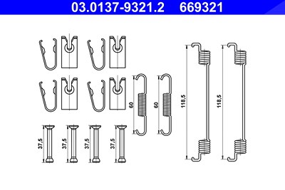 Ate Zubehörsatz, Bremsbacken [Hersteller-Nr. 03.0137-9321.2] für Fiat, Lada, Toyota von ATE
