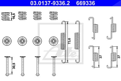 Ate Zubehörsatz, Feststellbremsbacken [Hersteller-Nr. 03.0137-9336.2] für Toyota von ATE