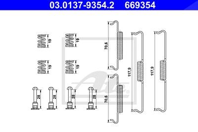 Ate Zubehörsatz, Feststellbremsbacken [Hersteller-Nr. 03.0137-9354.2] für Porsche, VW von ATE