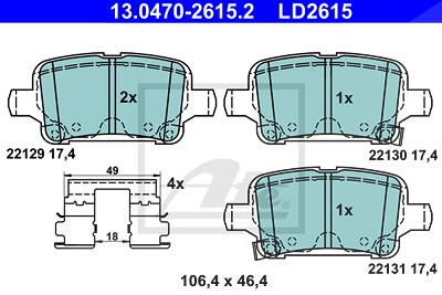 Ate CERAMIC Bremsbelagsatz hinten [Hersteller-Nr. 13.0470-2615.2] für Opel von ATE