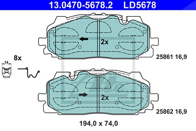 Ate CERAMIC Bremsbelagsatz vorne [Hersteller-Nr. 13.0470-5678.2] für VW, Audi von ATE