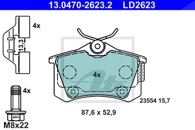 Ate CERAMIC Bremsbelagsatz hinten [Hersteller-Nr. 13.0470-2623.2] für Citroën, Ds, Opel, Peugeot von ATE