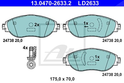 Ate CERAMIC Bremsbelagsatz vorne [Hersteller-Nr. 13.0470-2633.2] für Audi, VW von ATE