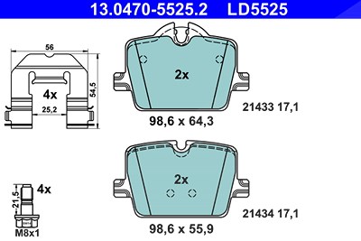 Ate Bremsbelagsatz, Scheibenbremse [Hersteller-Nr. 13.0470-5525.2] für BMW, Toyota von ATE