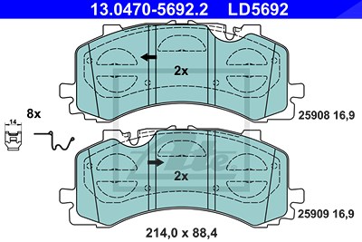 Ate CERAMIC Bremsbelagsatz vorne [Hersteller-Nr. 13.0470-5692.2] für Audi, VW von ATE