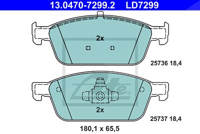 Ate CERAMIC Bremsbelagsatz vorne [Hersteller-Nr. 13.0470-7299.2] für Ford von ATE