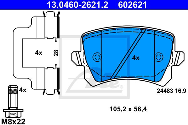 Bremsbelagsatz, Scheibenbremse Hinterachse ATE 13.0460-2621.2 von ATE