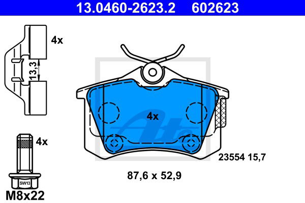 Bremsbelagsatz, Scheibenbremse Hinterachse ATE 13.0460-2623.2 von ATE