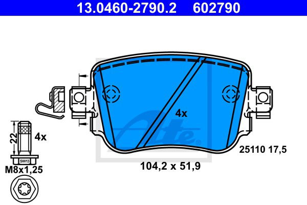 Bremsbelagsatz, Scheibenbremse Hinterachse ATE 13.0460-2790.2 von ATE