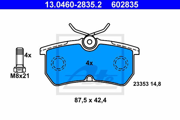 Bremsbelagsatz, Scheibenbremse Hinterachse ATE 13.0460-2835.2 von ATE