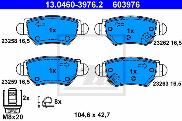 Bremsbelagsatz, Scheibenbremse Hinterachse ATE 13.0460-3976.2 von ATE