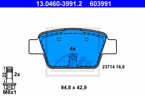 Bremsbelagsatz, Scheibenbremse Hinterachse ATE 13.0460-3991.2 von ATE