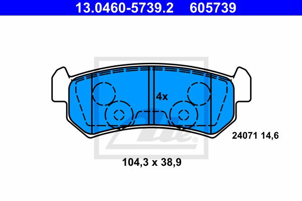 Bremsbelagsatz, Scheibenbremse Hinterachse ATE 13.0460-5739.2 von ATE