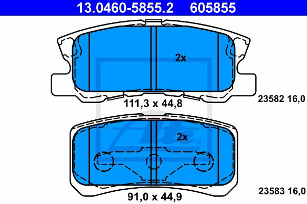 Bremsbelagsatz, Scheibenbremse Hinterachse ATE 13.0460-5855.2 von ATE