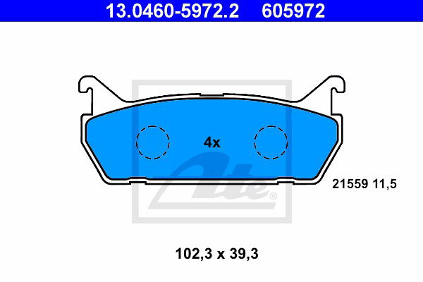 Bremsbelagsatz, Scheibenbremse Hinterachse ATE 13.0460-5972.2 von ATE