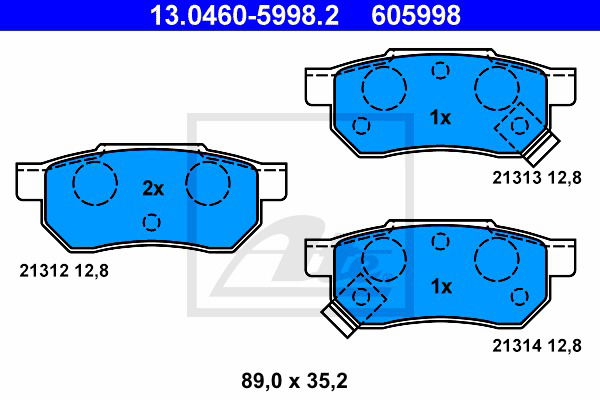 Bremsbelagsatz, Scheibenbremse Hinterachse ATE 13.0460-5998.2 von ATE