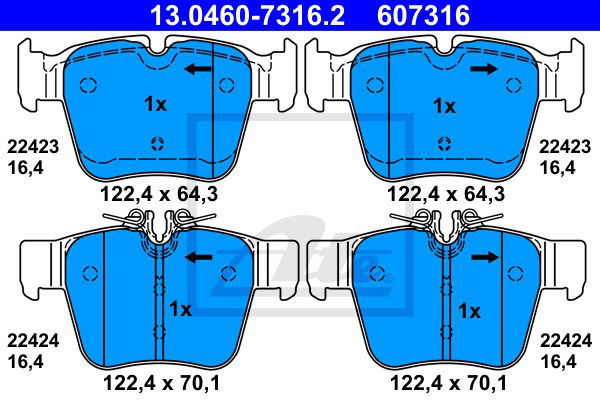 Bremsbelagsatz, Scheibenbremse Hinterachse ATE 13.0460-7316.2 von ATE