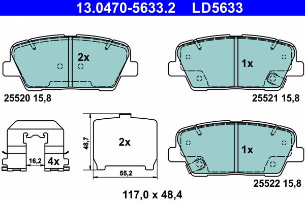 Bremsbelagsatz, Scheibenbremse Hinterachse ATE 13.0470-5633.2 von ATE