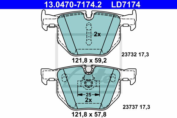 Bremsbelagsatz, Scheibenbremse Hinterachse ATE 13.0470-7174.2 von ATE