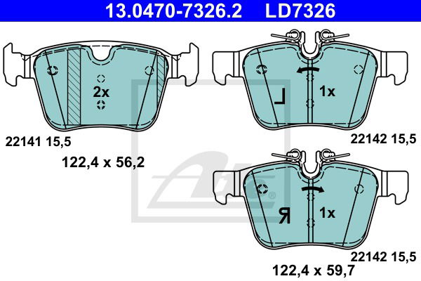 Bremsbelagsatz, Scheibenbremse Hinterachse ATE 13.0470-7326.2 von ATE