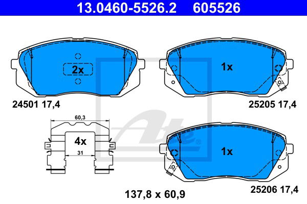 Bremsbelagsatz, Scheibenbremse Vorderachse ATE 13.0460-5526.2 von ATE