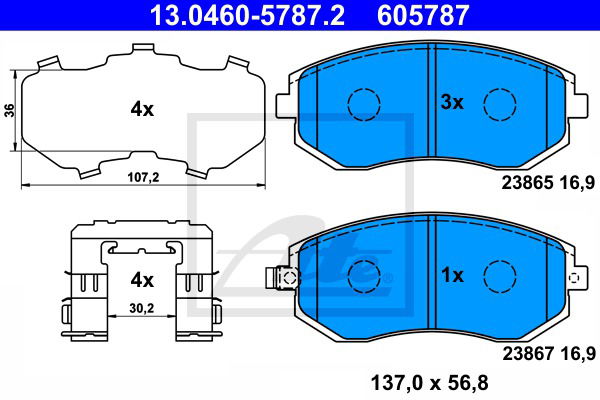 Bremsbelagsatz, Scheibenbremse Vorderachse ATE 13.0460-5787.2 von ATE