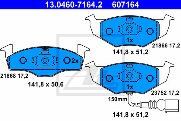 Bremsbelagsatz, Scheibenbremse Vorderachse ATE 13.0460-7164.2 von ATE