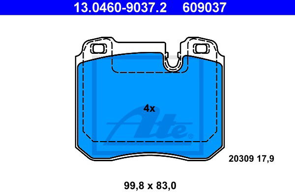Bremsbelagsatz, Scheibenbremse Vorderachse ATE 13.0460-9037.2 von ATE
