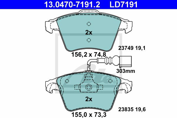 Bremsbelagsatz, Scheibenbremse Vorderachse ATE 13.0470-7191.2 von ATE