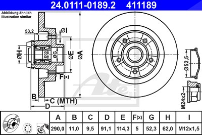 Ate 1x Bremsscheibe [Hersteller-Nr. 24.0111-0189.2] für Renault von ATE