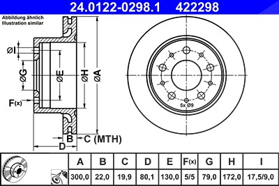 Ate 1x Bremsscheibe [Hersteller-Nr. 24.0122-0298.1] für Citroën, Fiat, Opel, Peugeot, Vauxhall von ATE