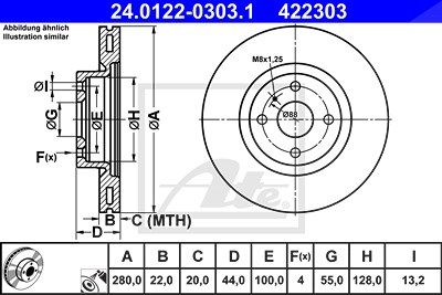 Ate Bremsscheibe [Hersteller-Nr. 24.0122-0303.1] für Abarth, Fiat von ATE