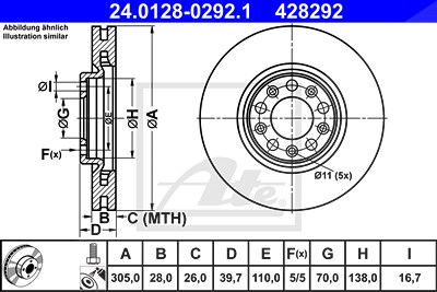 Ate 1x Bremsscheibe [Hersteller-Nr. 24.0128-0292.1] für Jeep, Fiat von ATE