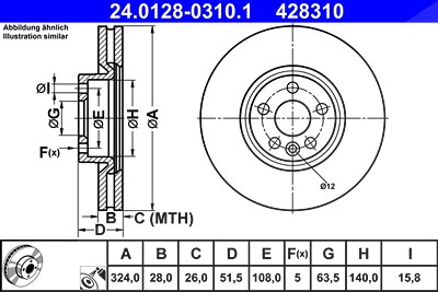 Ate 1x Bremsscheibe [Hersteller-Nr. 24.0128-0310.1] für Volvo von ATE