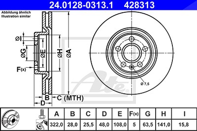 Ate 1x Bremsscheibe [Hersteller-Nr. 24.0128-0313.1] für Volvo von ATE