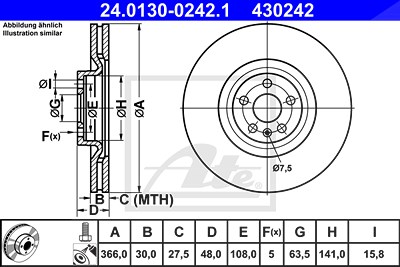 Ate 1x Bremsscheibe [Hersteller-Nr. 24.0130-0242.1] für Volvo von ATE