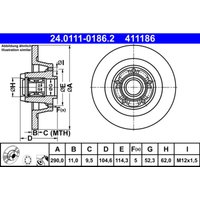 Bremsscheibe ATE 24.0111-0186.2 hinten, voll, 1 Stück von Ate