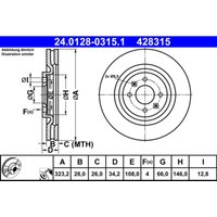 Bremsscheibe ATE 24.0128-0315.1 vorne, belüftet, hochkarbonisiert, 1 Stück von Ate