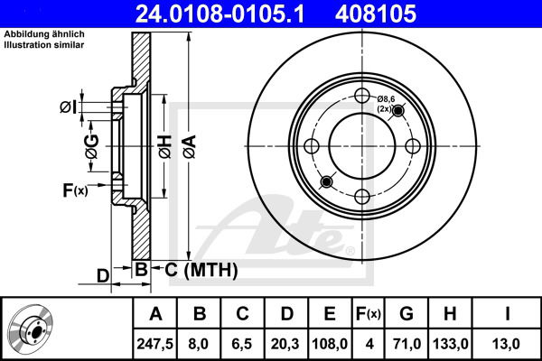 Bremsscheibe Hinterachse ATE 24.0108-0105.1 von ATE